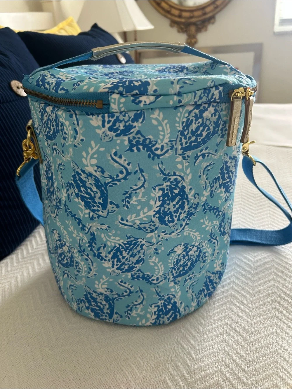 New Lilly beach Cooler Bag Light Blue & Navy Floral Beach Boat